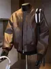 Chaqueta de cuero retro americana de cuello corto tipo béisbol para hombre, marca de tendencia cleanfit de otoño, chaqueta de motociclista genial