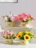 Flores Artificiales Flores de Simulación Arreglo de Flores Arreglo de Flores de Girasol Plantas Pequeñas en Maceta Ramilletes de Plástico Decoraciones para Sala de Estar Mesa de Comedor Plantas Verdes Adornos