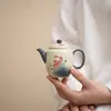 Tetera con Patrón de Loto Pintado a Mano Bajo Esmalte, Juego de Té Kung Fu Doméstico Rojo Flintstone Azul y Blanco, Cafetera de Cerámica Antiescaldante