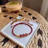 Pulsera de Cristal de Fresa Calcedonia Moneda de Cobre, Pulsera Tejida a Mano, Regalo para Novia, Regalo para Estudiante, Cristal Natural