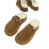 Pantuflas de exterior para mujer estilo Birkenstock con forro polar, nueva colección otoño/invierno 2026, alta moda, populares de interior con suela gruesa, que aumentan la altura, diseño de media zapatilla cerrada