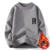 Suéter Masculino Quente de Lã Chenille Integrada, Tricô de Gola Redonda, Forrado com Fleece e Espessado, Suéter Masculino de Caimento Solto