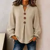 Moda europea y americana transfronteriza Amazon TK nueva para mujer otoño e invierno top de manga larga con cuello en V de color liso con botones