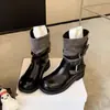 Jialuoya~Botas Femininas de Couro Macio Bico Redondo Botas Femininas de Couro com Fivela Salto Bloco Emagrecedoras Botas Martin Estilo Britânico Emagrecedoras Botas Western