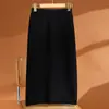 Saia de Tricô com Ponto Trançado Outono e Inverno 100% Lã Feminina Comprimento Médio Cintura Elástica Reta Casual Versátil Saia de Tricô com Ponto Trançado