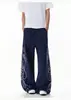 Calça bordada em ponto cruz estilo retrô americano para homens e mulheres, design de nicho, corte solto, comprimento até o chão, calças versáteis de perna reta com bom caimento
