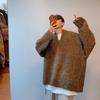 Suéter estilo americano estilo perezoso retro con cuello en V y hombros descubiertos para otoño e invierno, informal, de marca de moda, suéter holgado de punto para parejas