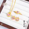 Loja de ouro mesmo estilo pó de ouro areia coração de diamante colar anel brincos estilo chinês feminino simples toque de luxo corrente da clavícula presente para namorada