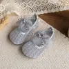 Sapatos Mary Jane de Malha Trançada Estilo Coreano para Meninas 2026 Novo Verão Bebê Laço de Renda Sapatos de Uma Sola Princesa