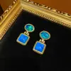 Pendientes Colgantes Pequeños Geométricos de Elipse con Piedra Natural y Resina Chapados en Oro Cobre Antiguo Occidental 18 Oro Vintage