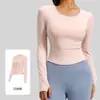 Roupas de Yoga Slim de Manga Longa para Mulheres, Alta Elasticidade, Respiráveis, Roupa Esportiva Fitness, Gola Redonda, Cor Sólida, Camada Base, Estilo Primavera e Outono