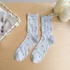 Meias Femininas Seamless Estilo Jardim Florido Meia-Perna Atacado Primavera e Verão Malha Ultra Fina Respirável Punho Solto Meias Slouch Algodão