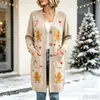 Nuevo cárdigan largo de punto con botones para Navidad, suéter abrigo de moda personalizado casual estampado de otoño e invierno para mujer