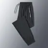 Pantalones de verano transpirables de secado rápido para hombre de talla grande, pantalones elásticos de seda helada, frescos y transpirables, elásticos, holgados y casuales para exportación