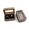Caja de Anillo Rectangular de Madera Maciza de Nogal Negro Caja de Almacenamiento de Joyería para Anillos de Boda Caja de Empaque para Joyería Caja de Regalo con Ventana
