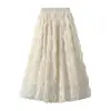 Falda Elegante de Malla con Pliegues Ondulados Adelgazantes de Verano 2026 para Mujer, de Cintura Alta, Largo Medio, Línea A, Dobladillo Ancho, Elegante