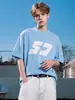 Camiseta de Manga Corta Estampada Estéreo de Color Contrastante para Hombre en Verano, Texturizada de Algodón Puro de Media Manga, Simple, Holgada, Casual, Camiseta Deportiva Q