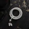 Pulseira de Raiz de Bodhi de Jade Branco, Contas Budistas de Mão com Duplo Círculo do Zodíaco Chinês, Estilo Chinês Simples, Pulseira de Joias Culturais Unissex