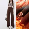 Jeans Marrones Estrechos de Pierna Ancha para Mujer Otoño e Invierno 2025 Nuevos Pantalones Rectos Sueltos de Terciopelo de Cintura Alta