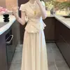 Calça de Terno de Verão Luxo Leve Conjunto Completo Botões de Sapo Organizado Novo Estilo Chinês Novo Estilo Cor Damasco Temperamento Estilo Chinês Super Quente Renda