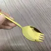 Tenedor y Cuchara Combinados de Acero Inoxidable, Cuchara para Ensalada, Tenedor para Ensalada, Tenedor para Fideos Instantáneos del Hogar, Tenedor para Pasta de Comida Occidental, Tenedor para Postre y Pastel