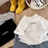 Camiseta de Algodón de Manga Corta para Niñas Ropa Infantil Estilo Coreano Letra Pequeña Primavera y Verano 2024 Niña Bebé Estilo Occidental Ropa Infantil Básica Moderna