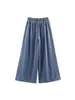 Amazon Comercio Exterior 2026 Verano Nuevo Vintage Holgado Cuello Redondo Camiseta Cordón Holgado Mezclilla Pierna Ancha Conjunto de Pantalones