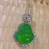 Colgante de Buda de tamaño pequeño de calcedonia blanca hielo, ágata blanca bañada en plata, collar de jade para mujer, colgante Live Supply
