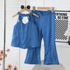 Traje para Niñas Estilo Coreano 2025 Verano Nuevo Estilo Top Halter sin Mangas Pantalones Micro Acampanados Traje de Dos Piezas