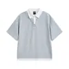 Camisa POLO de Manga Corta para Hombre Rumen Meng Estilo Académico Retro Japonés Falsa de Dos Piezas Verano Suelta para Viajar y Uso Casual