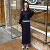 Conjunto de mujer moderno y elegante personalizado 2026 otoño nuevo sudadera de moda sin hombros con dobladillo de volantes y pantalones acampanados adelgazantes