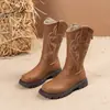 Botas Vaqueras Bordadas de Suela Gruesa Retro 2026 Otoño Botas Largas de Viaje del Oeste para Niños Europeos y Americanos Botas de Pradera Botas para Niñas