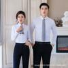 Camisa branca slim masculina e feminina, uniforme de primavera para vendas comerciais, 4S, loja, logotipo bordado, camisa cinza