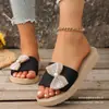 Transfronterizo 2026 Nuevo Verano Lino Mujer Estilo Coreano Moderno Suela Suave Moño Antideslizantes Pantuflas para el Hogar que se Pueden Usar Afuera