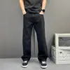 Pantalones de trabajo retro estilo americano negros, pantalones largos para hombre de pierna recta ancha lavados, modernos, holgados, casuales y versátiles