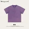 Camiseta Masculina Casual Americana Retro Lavada Cruzada de Verão 260g Algodão Puro Solta Manga Curta Tendência Pesada Desgastada Off-Shoulder t