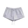 Shorts Listrados de Botão Cintura Baixa com Cordão Elástico para Garota Americana Sexy Moda de Verão Versátil Solto Casual Calças Quentes
