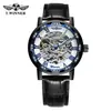 T-Winner/Victor 8012 Elegante Casual Hueco con Pedrería Correa de Cuero Manual Reloj Mecánico