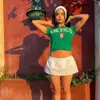 Camiseta de Mujer de Manga Corta Verde Estampado Y2K Bandera Mexicana Carta Transfronteriza de Verano Ajustada Superior Venta al por Mayor
