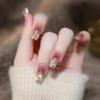 Unhas Amêndoa Vestíveis, Unhas Longas Estilo Europeu e Americano, Estilo Doce e Cool, Arte de Unha com Pedraria Estrela Cruz Preto e Branco, Pontas de Unha Postiça, Adesivos de Unha