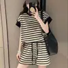 2024 Nuevo Conjunto Deportivo de Imitación de Algodón Seda de Leche Estilo Coreano Traje Adelgazante para Mujer Shorts Blancos de Manga Corta Conjunto de Dos Piezas