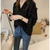 Camisa de Chifón con Estampado de Puntos Ondulados Estilo Nuevo de Hong Kong para Mujer, Top de Manga Larga para Mujer, Camisa Base Estilo Coreano