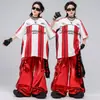 Roupas de Street Dance para Meninos Hip-Hop Outfits Modernos Infantis Marca de Moda Hip-Hop Roupa Infantil Roupa para Apresentação na Passarela de Couro Vermelho Brilhante para Meninos