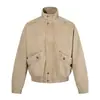 Chaqueta de trabajo corta retro americana para otoño, chaqueta para hombre con cuello mao, botones a presión y cremallera con bolsillos, top casual holgado para mujer
