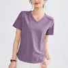 Camiseta de Verano 2026 Estilo Nuevo con Cuello en V, Huesos de Pescado, Manga Corta para Mujer, Corte de Hombro Normal, Prendas Exteriores Ajustadas, Top con Diseño de Base de Algodón Acanalado