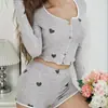 Pantalones Cortos de Pijama de Punto Cepillado con Estampado de Corazón y Volantes, Traje de Ropa para el Hogar para Mujer, Venta Caliente Transfronteriza Europea y Americana Temu