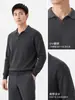 Suéter tipo polo estilo old money para hombre, tejido de gofre, manga larga, casual, versátil
