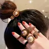Cuerda para el pelo de estilo Mori con pedrería y perlas, elegante, con bola, para coleta baja de mujer, alta elasticidad, simple y duradera, tendón de goma