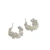 Brincos de Flor Vazados com Zircônia, Brincos de Pérola Simples e Elegantes em Forma de C, Brincos de Luxo Leve para Mulheres, Brincos para o Dia a Dia