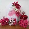 Orden de boda banquete de bodas flor artificial rosa roja floral decoración de boda tarjeta de bienvenida tablero KT flor falsa de boda flor de seda flor decorativa